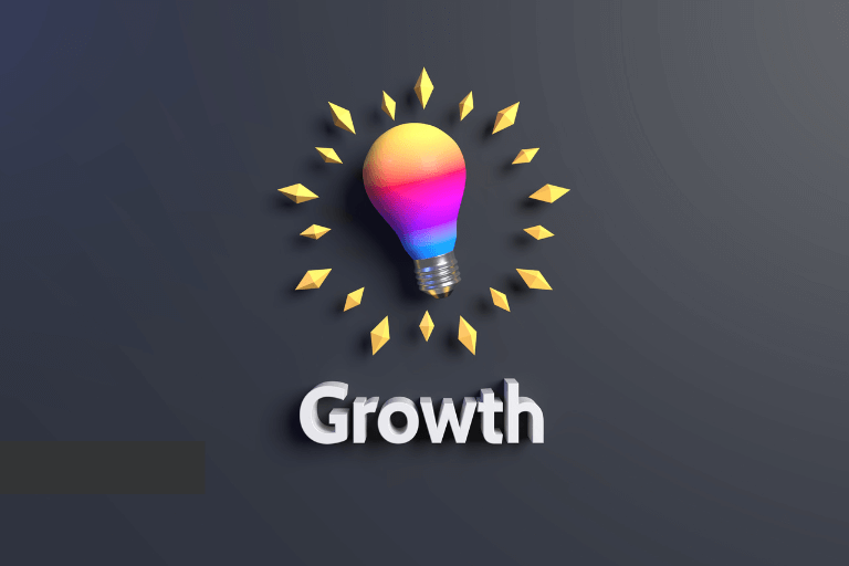 growth text and colorful bulb