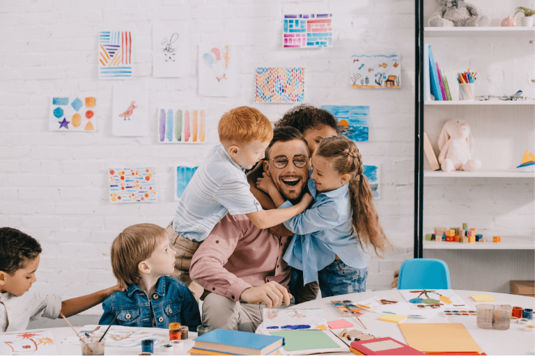 kids bugging their male teacher