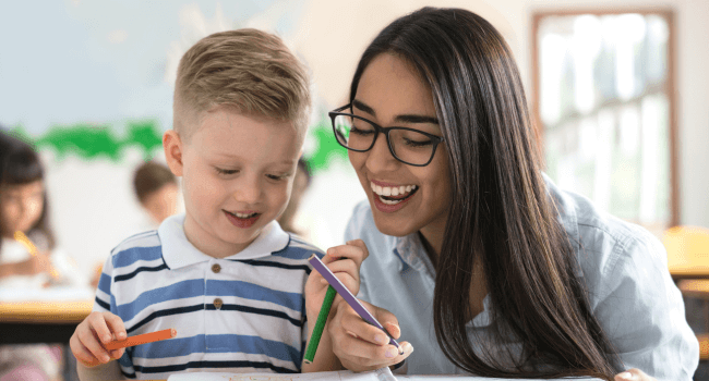 Teacher building a bond with a student.