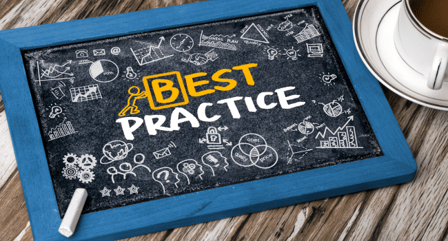 Best practices written on mini black board